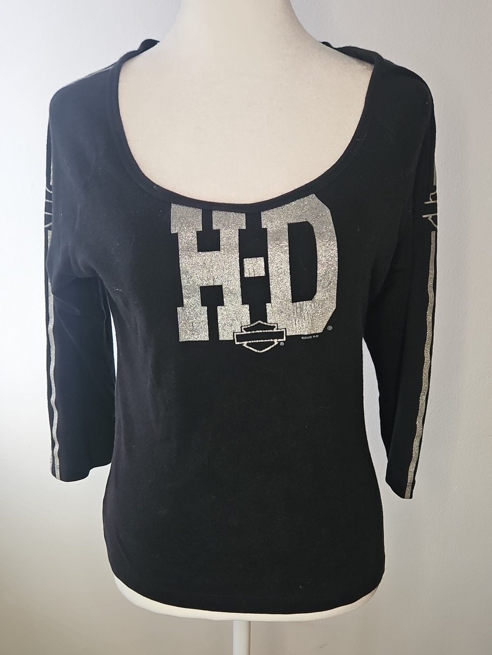 Harley-Davidson Black Long Sleeve Scoop Neck Top Woodstock llinois